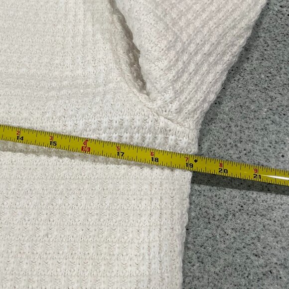 J. Jill Sz M Sweater Chucky Knit Pockets Cream Navy Button Up Crew Neck - Picture 8 of 9